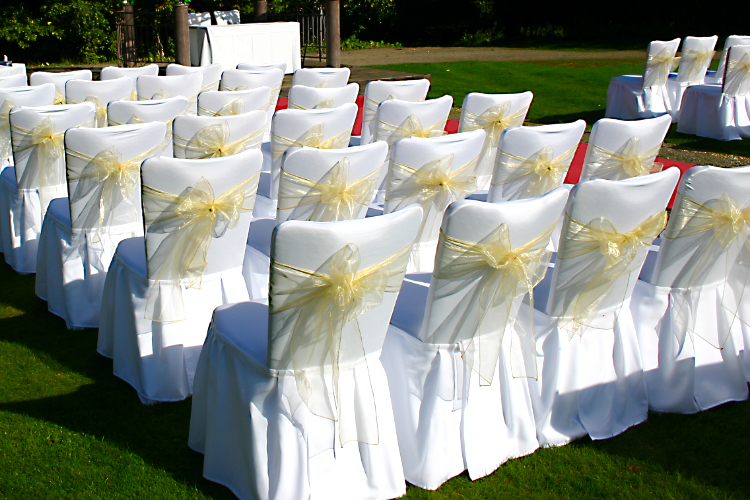 Chair covers at outdoor ceremony in Cheshunt, Herts
