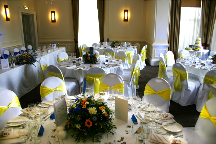 Chair covers at wedding breakfast in Hertford
