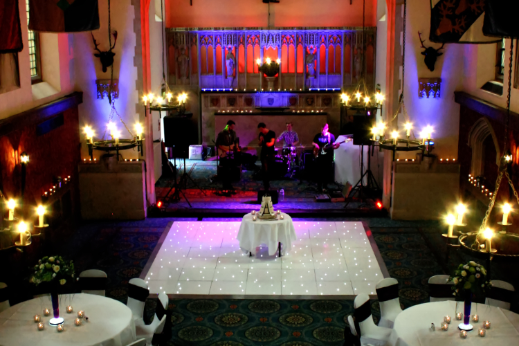 Dance floor, up-lighting and chair covers