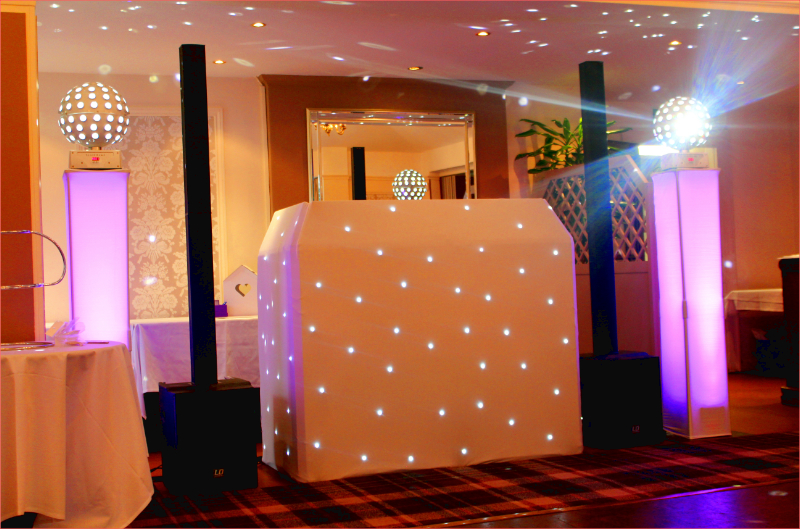 White starlit DJ booth and lighting at Old Fold Golf Club, Barnet
