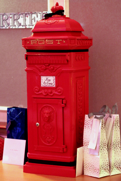 Red pillar post box for wedding hire