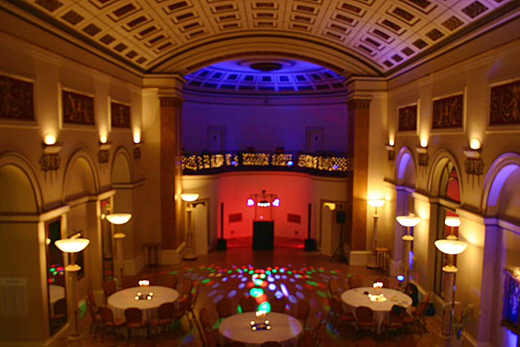 Up-lighting venue features at a wedding