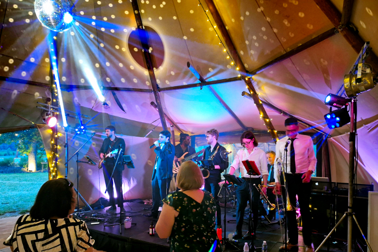 Lighting for band at a festival wedding in Hertfordshire