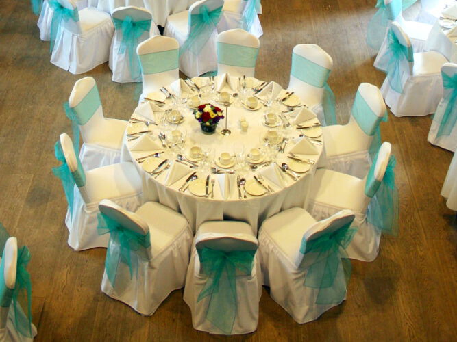 Chair covers fitted at Tewinbury Farm, Welwyn, Herts